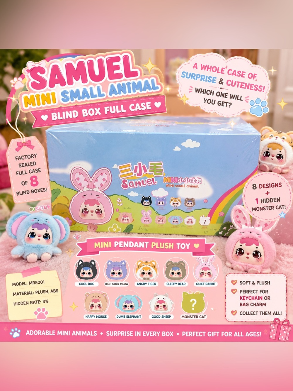 🎀 Samuel MINI Small Animal Blind Box FULL CASE of 8 | Sealed Plush Charms